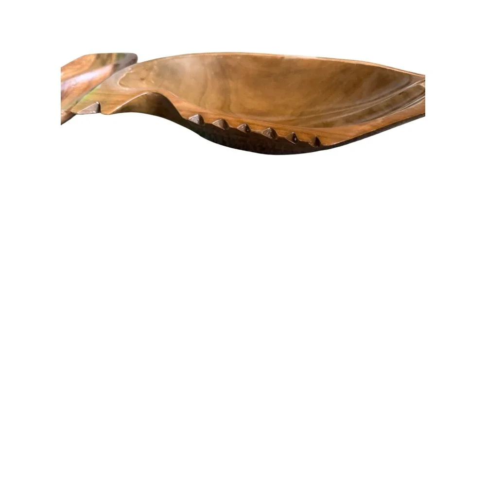 Vintage Hand Carved Wooden Fish Bowl Mid Century Modern Catchall Tray 8.5 Inch